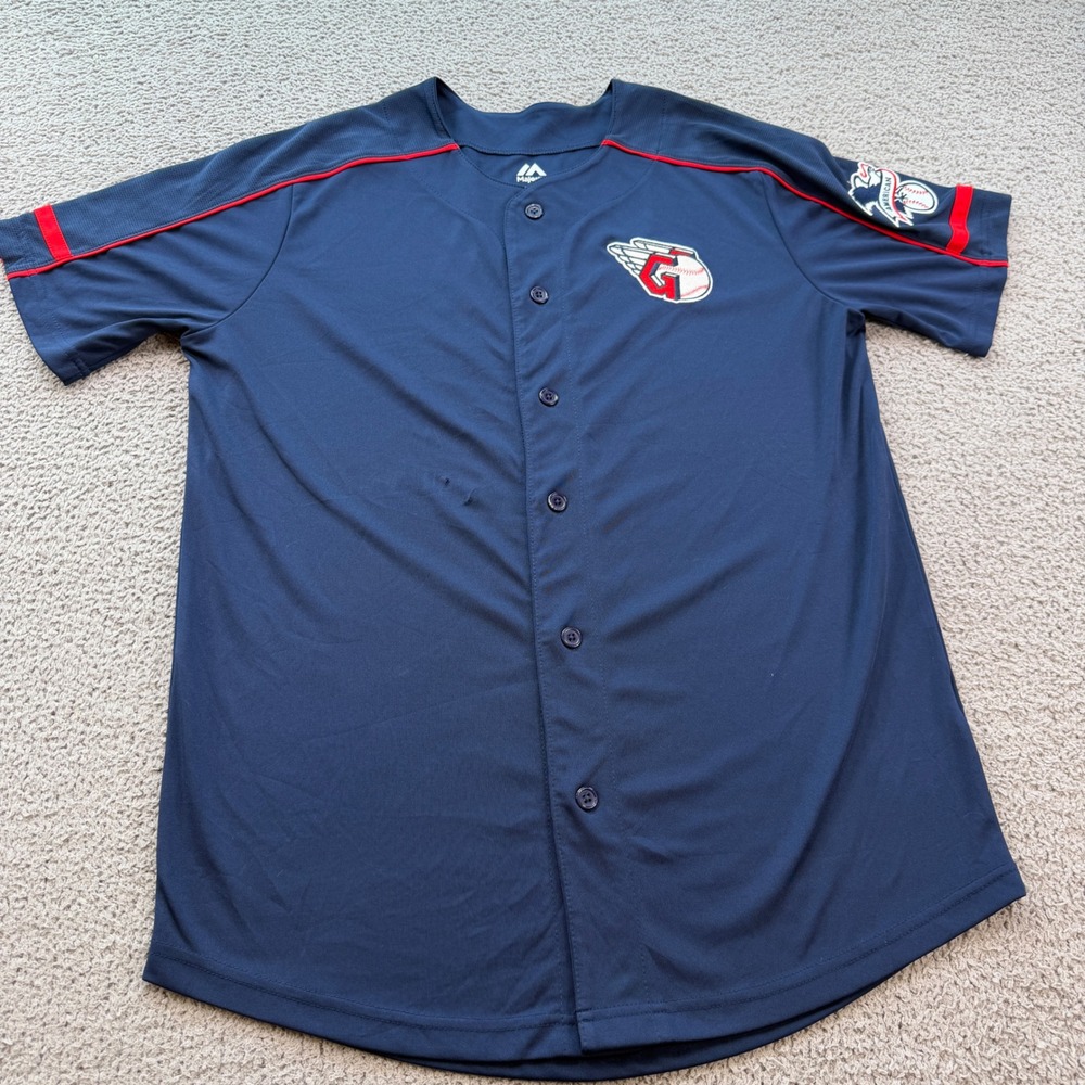 Majestic Cleveland Guardians Baseball Jersey Navy Blue Red Mens Medium MLB